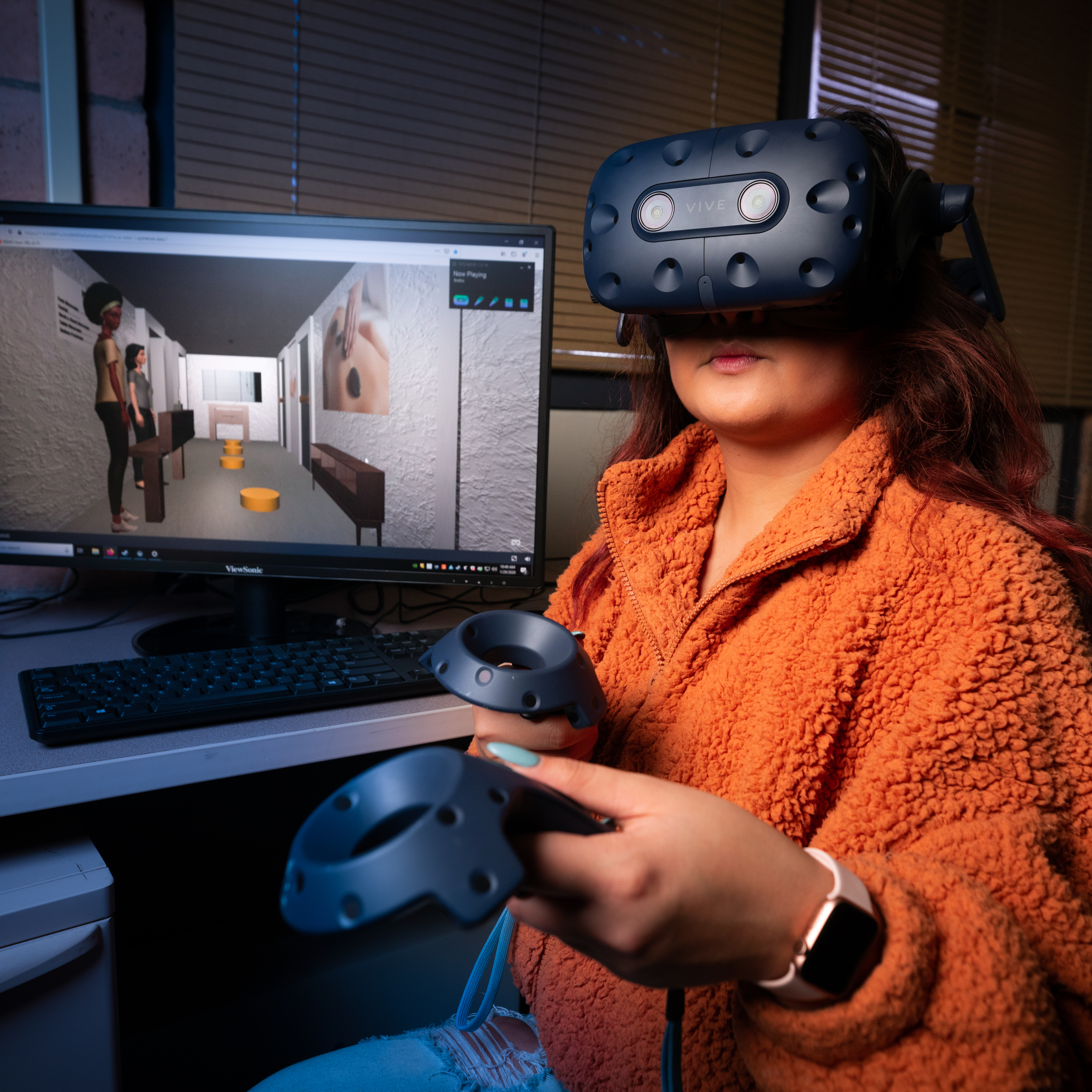 Zahnae Acquino demonstrating a virtual reality training space