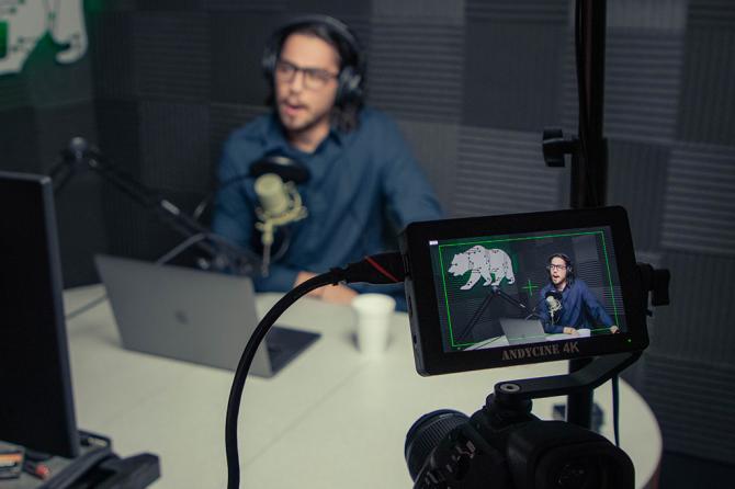 Ryan Vannucci recording a podcast