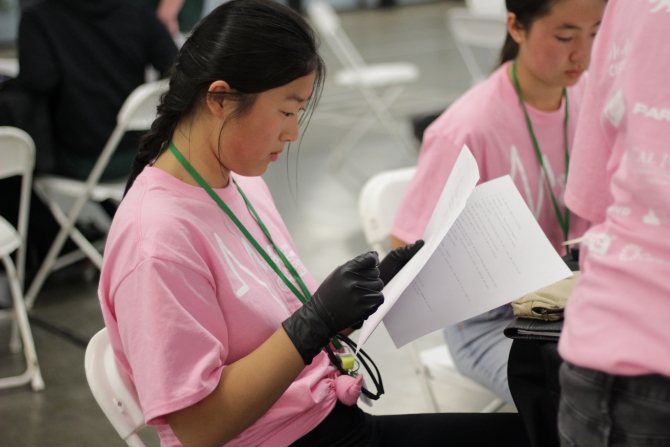 A student examines evidence