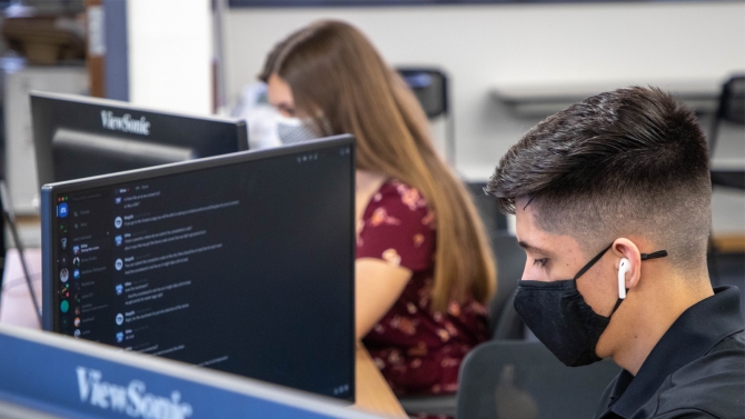 Students taking an online course